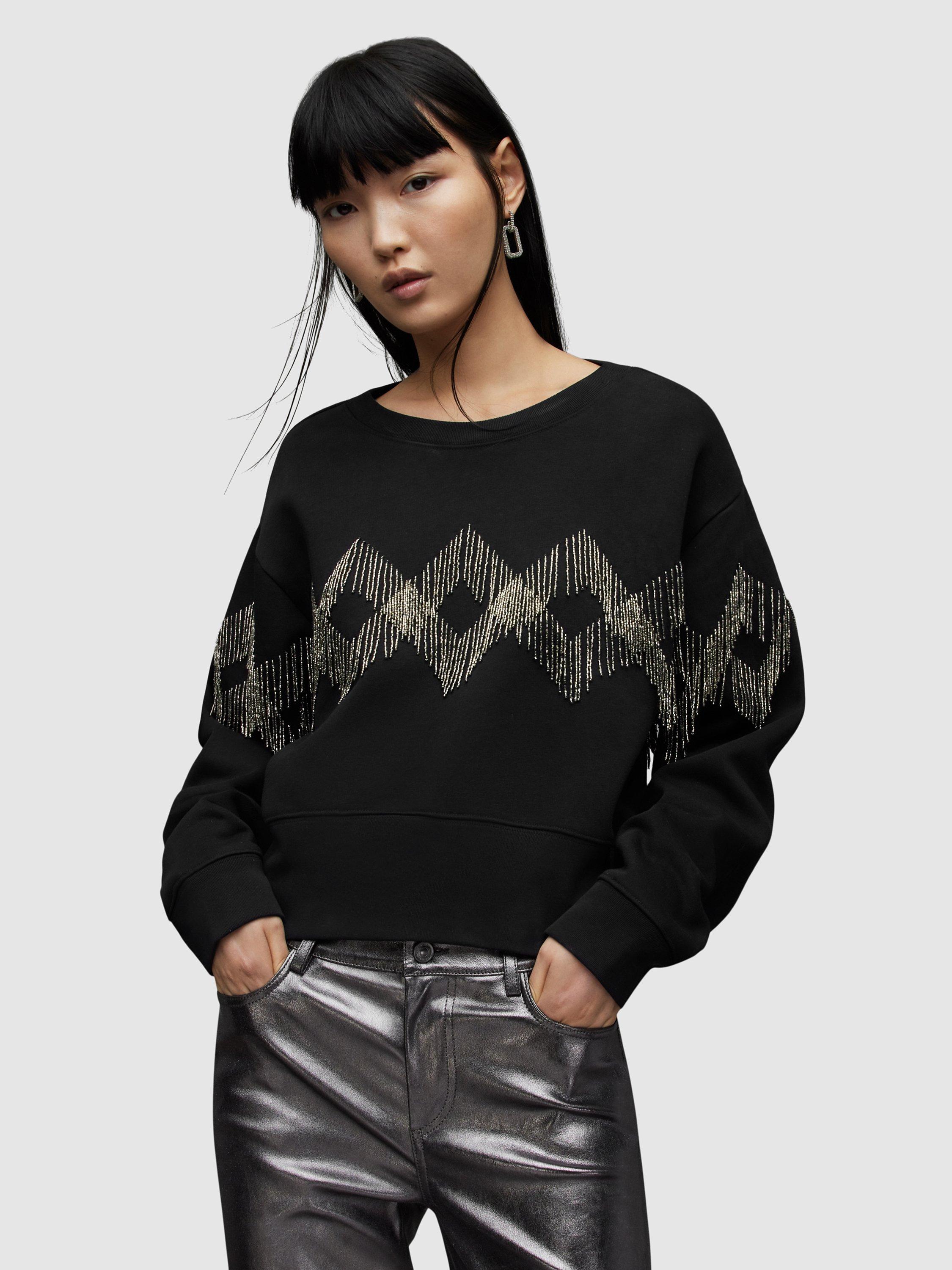 AllSaints Zaniah Beaded Tassel Sweatshirt, Black