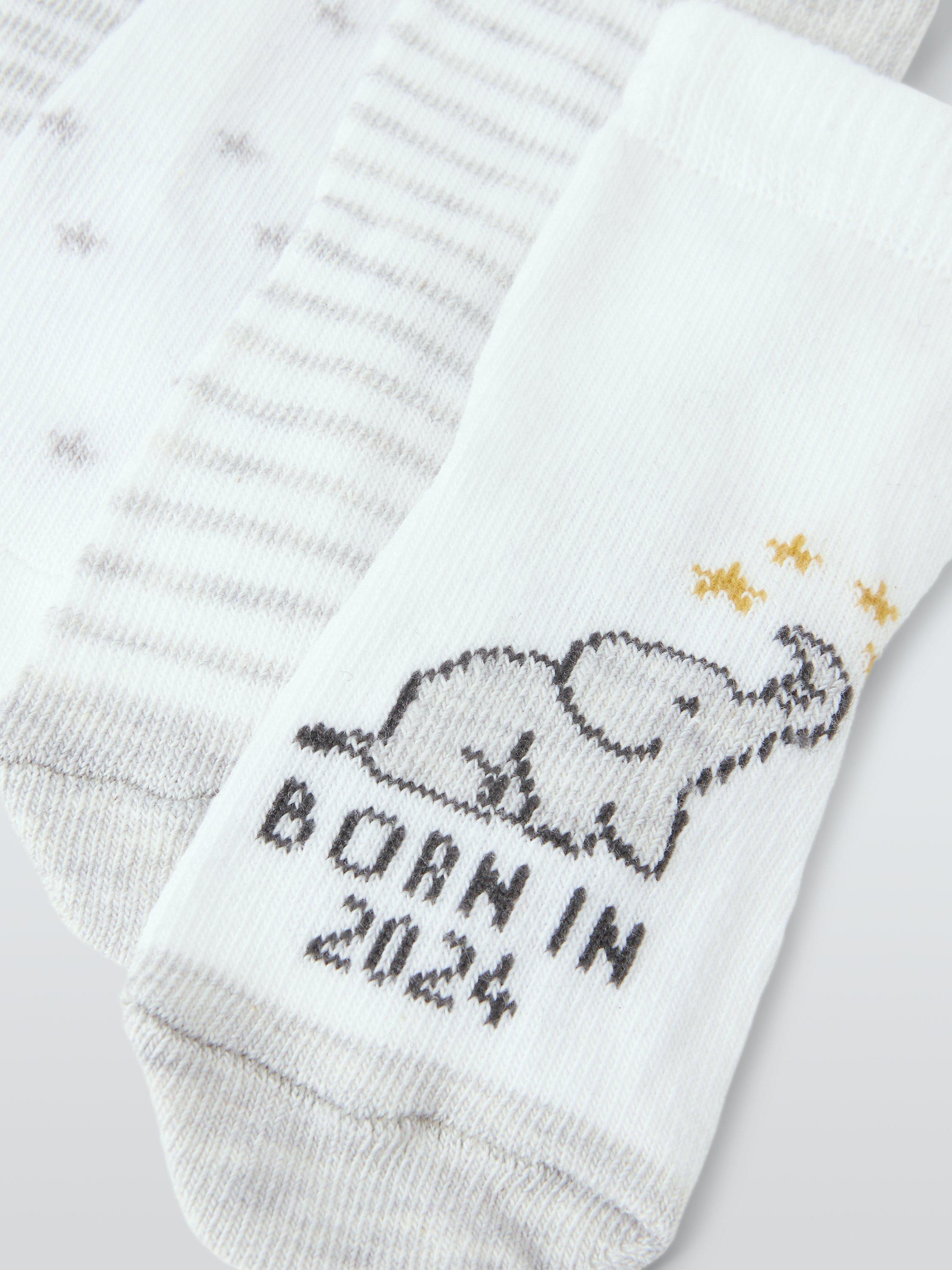 Product image 2 of 2, which shows John Lewis Baby Organic Cotton Rich Born in 2024 Socks, Pack of 5, White/Multi, Newborn
