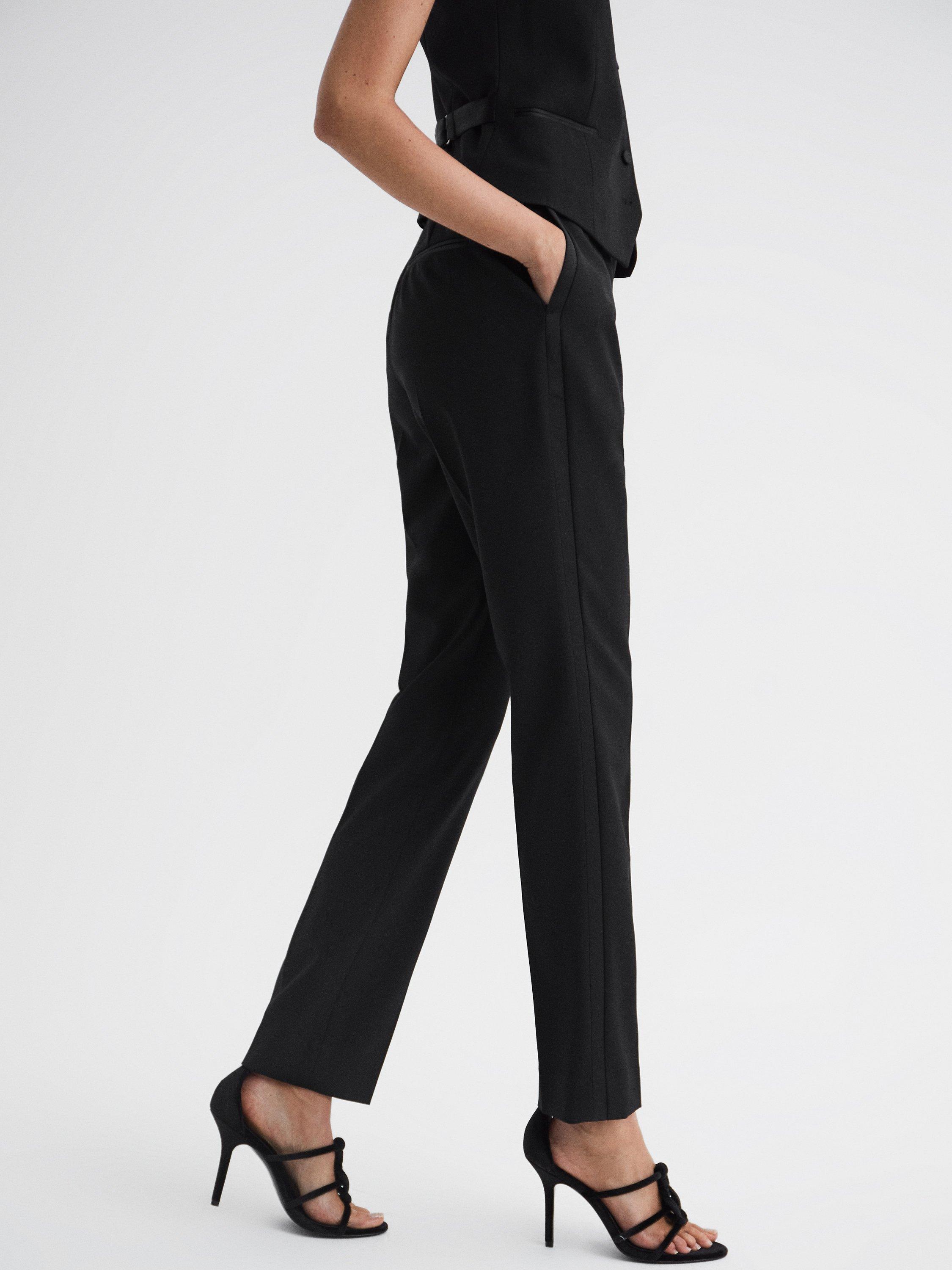 Reiss Alia Satin Side Stripe Slim Fit Trousers, Black