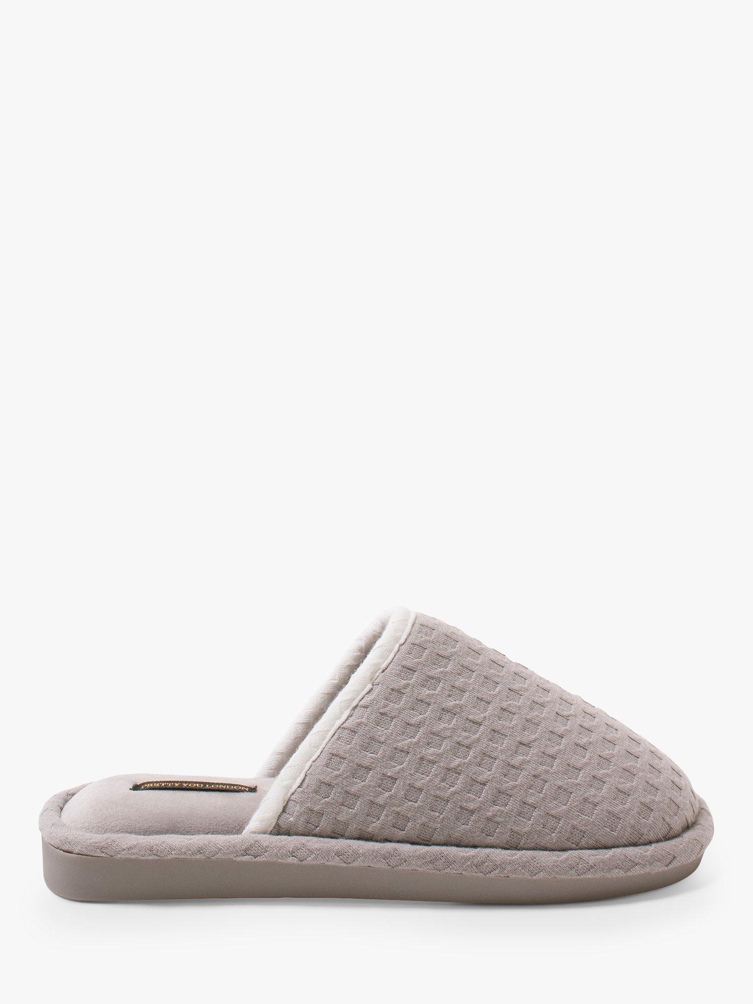 Product image 1 of 1, which shows Pretty You London Gia Waffle Mule Slippers, Grey, S