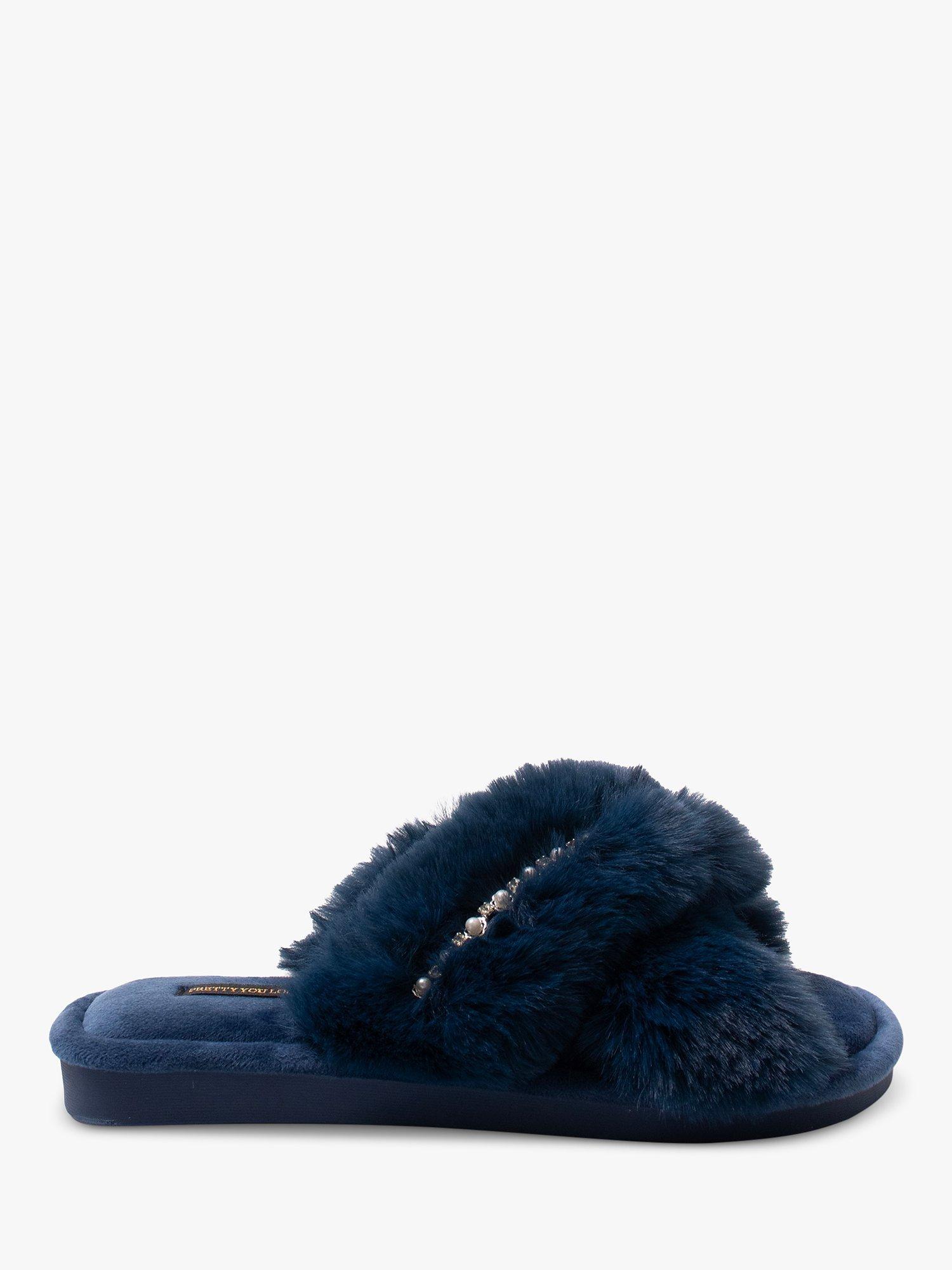 Pretty You London Freya Embellished Slippers, Marine Blue