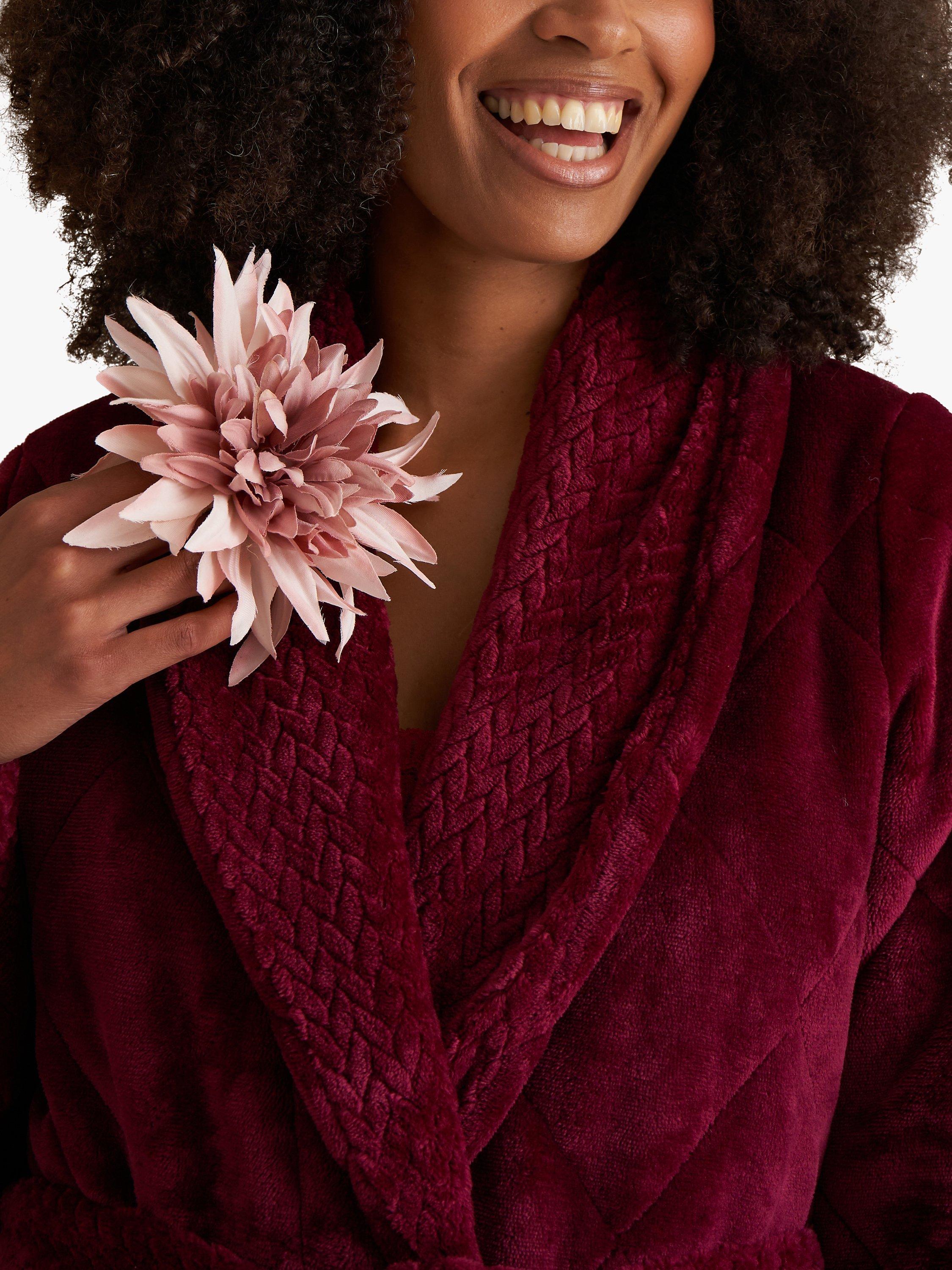 Product image 5 of 5, which shows Pretty You London Quilted Velour Dressing Gown, Bordeaux, S-M