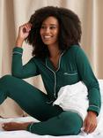 Pretty You London Piping Trim Bamboo Pyjamas, Green
