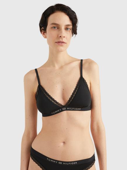 Tommy Hilfiger Lace Trim Triangle Bra, Black, Black
