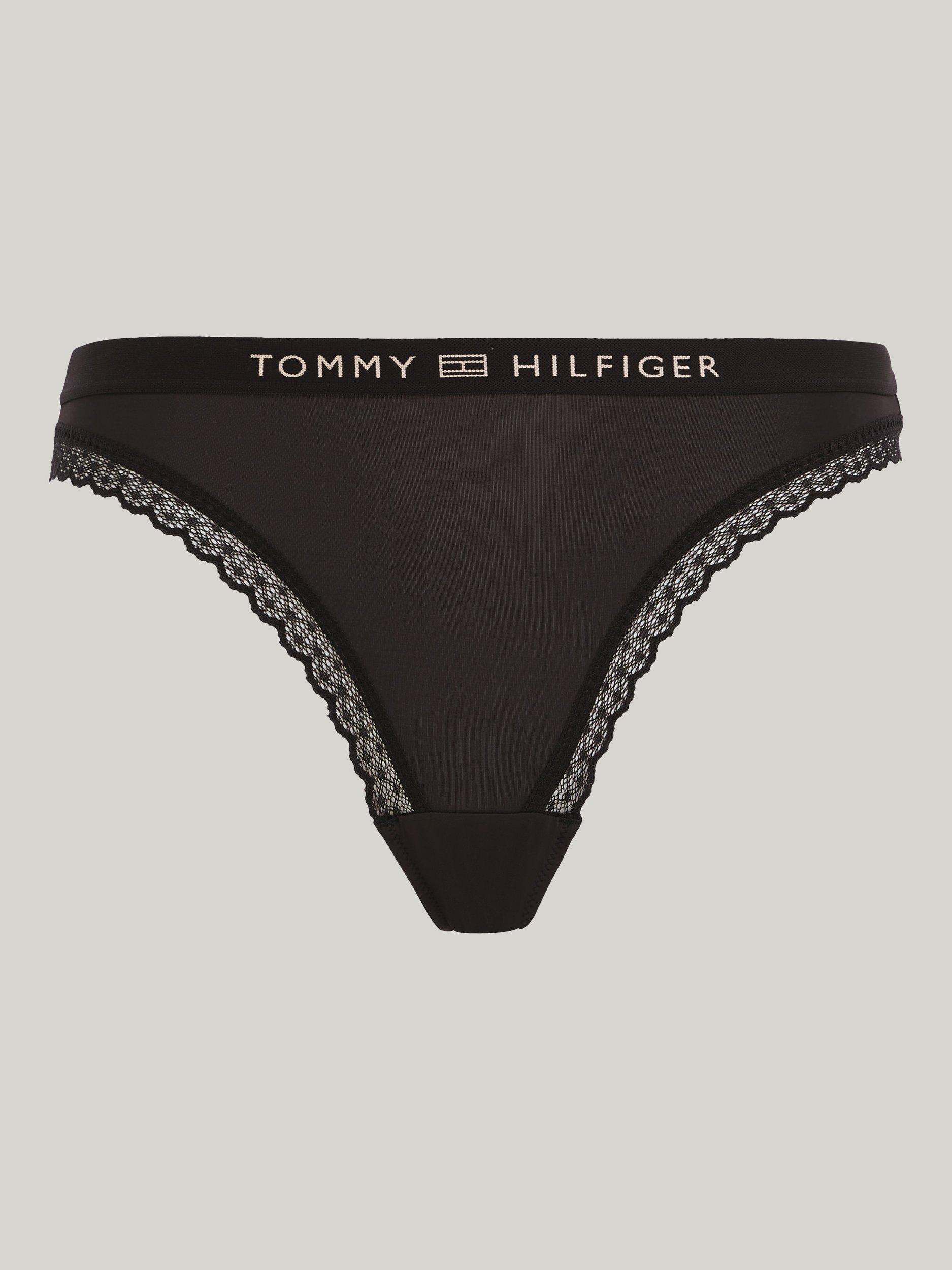 Product image 4 of 6, which shows Tommy Hilfiger Tonal Logo Lace Knickers, Black, S