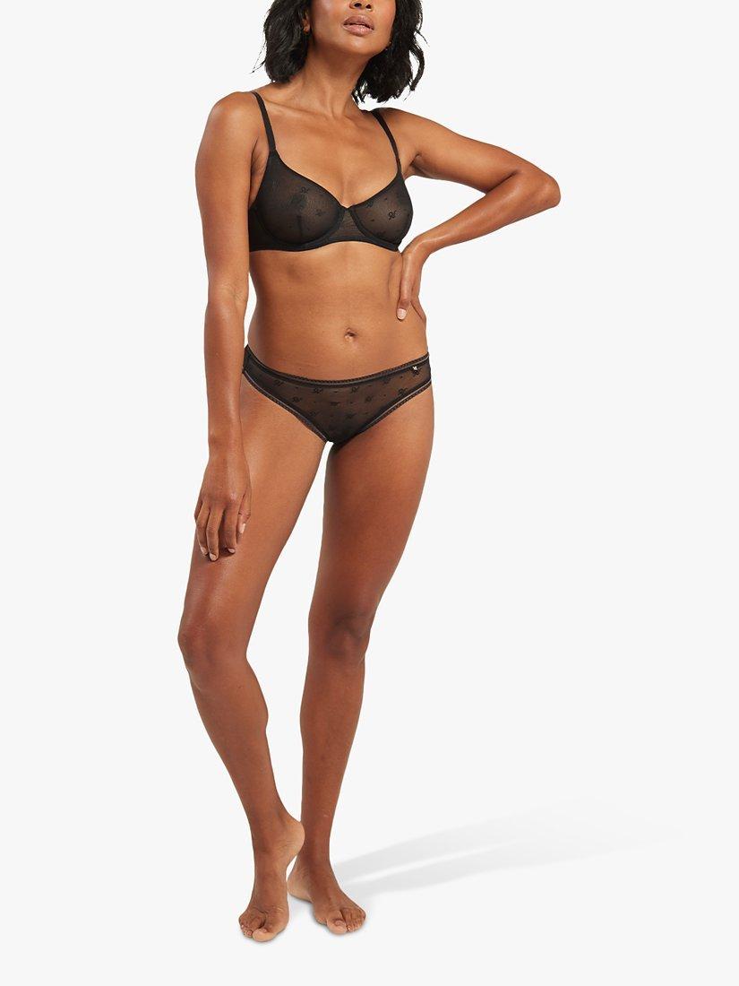 Nudea Logo Mesh Knickers, Black