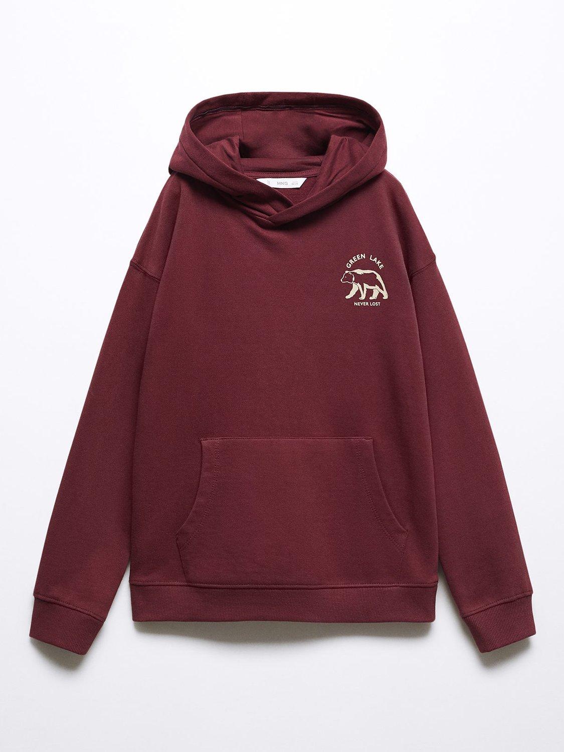 Product image 1 of 1, which shows Mango Kids' Green Lake Hooded Sweatshirt, Dark Red, 11-12 years