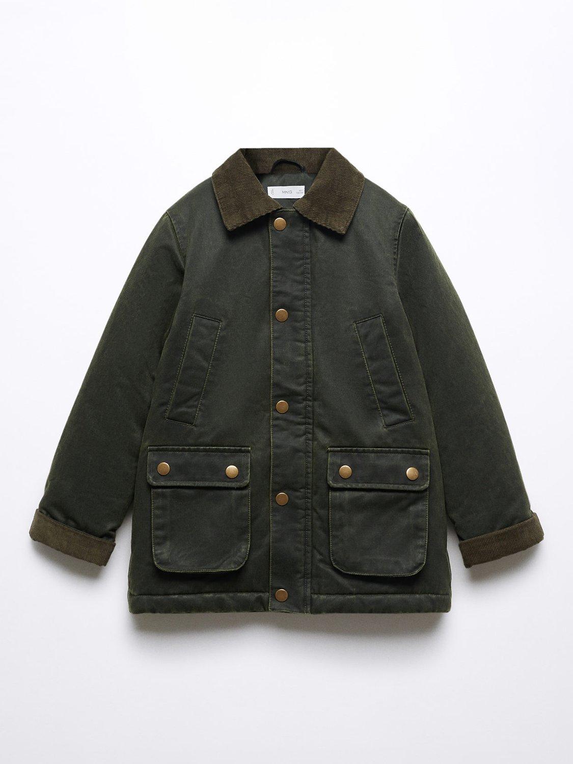 Mango Kids' Harry Wax Effect Parker Coat, Beige Khaki