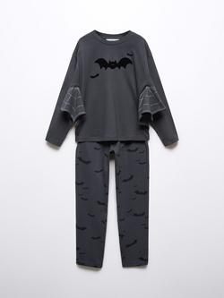 Mango Kids' Bat Pyjama Top & Bottoms Set, Charcoal, Charcoal