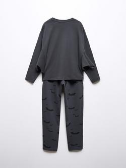 Mango Kids' Bat Pyjama Top & Bottoms Set, Charcoal - view 2, Charcoal