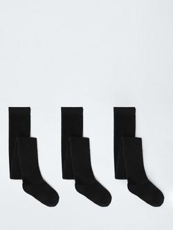 John Lewis Kids' Cotton Rich Tights, Pack of 3, Black