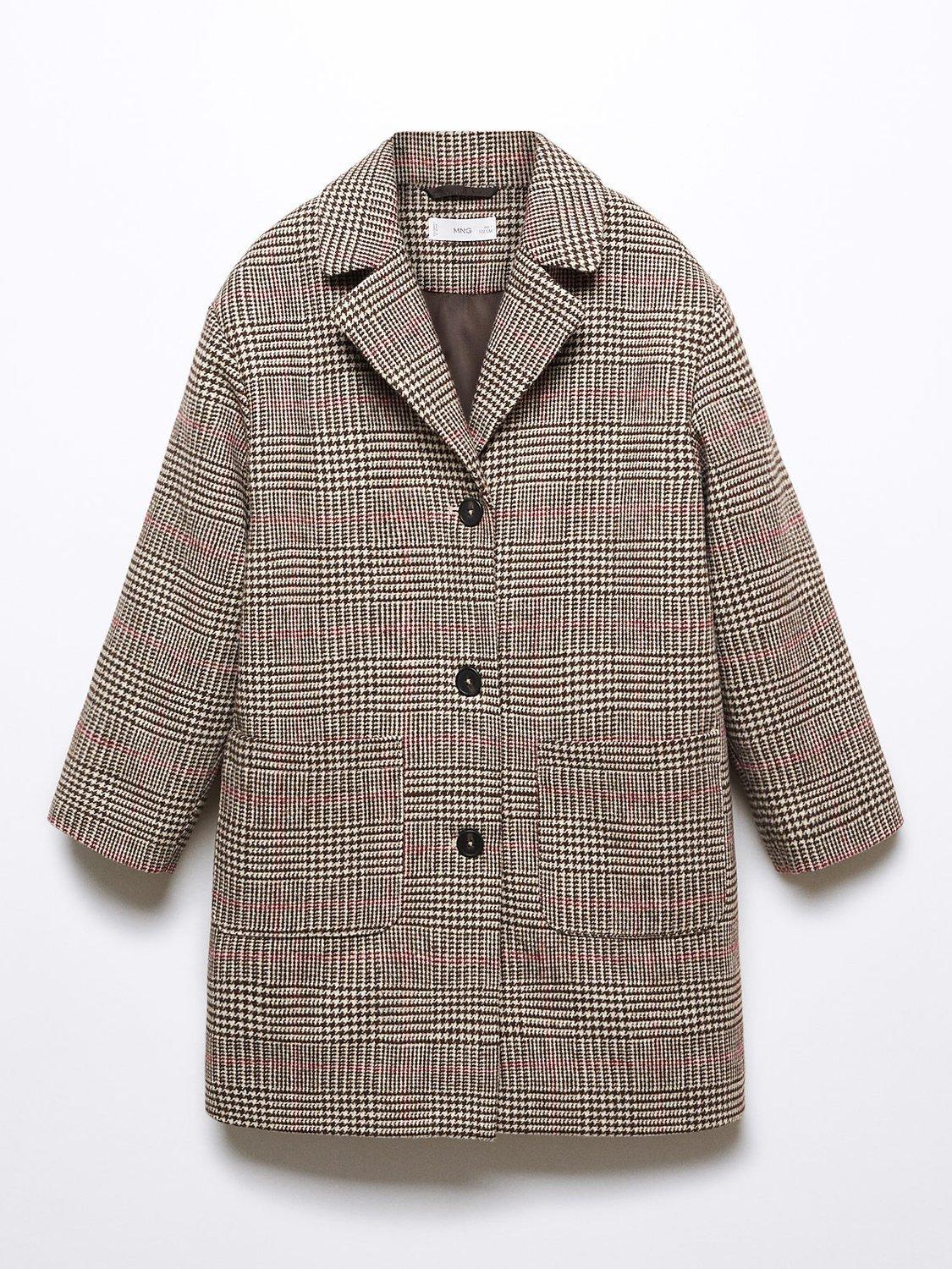 Mango Kids' Manuela Checked Overcoat, Brown