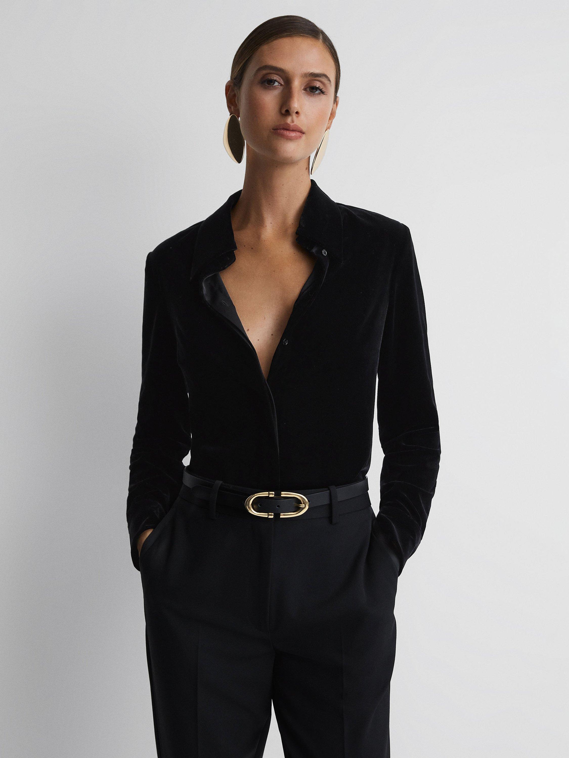 Reiss Carly Velvet Shirt, Black