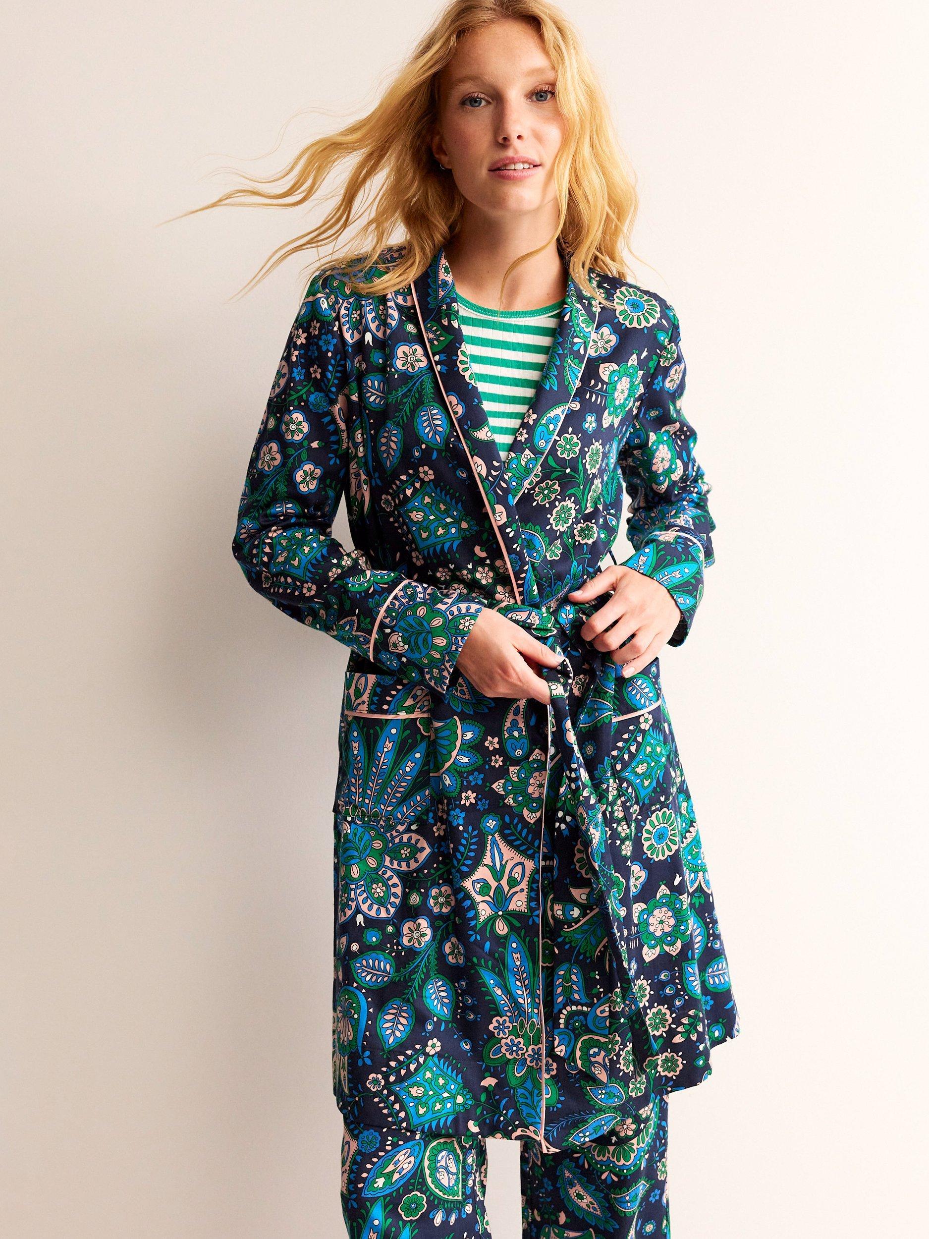 Boden Azalea Bloom Print Cotton Sateen Dressing Gown, Multi