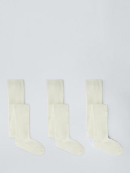 John Lewis Kids' Cotton Rich Tights, Pack of 3, Ivory