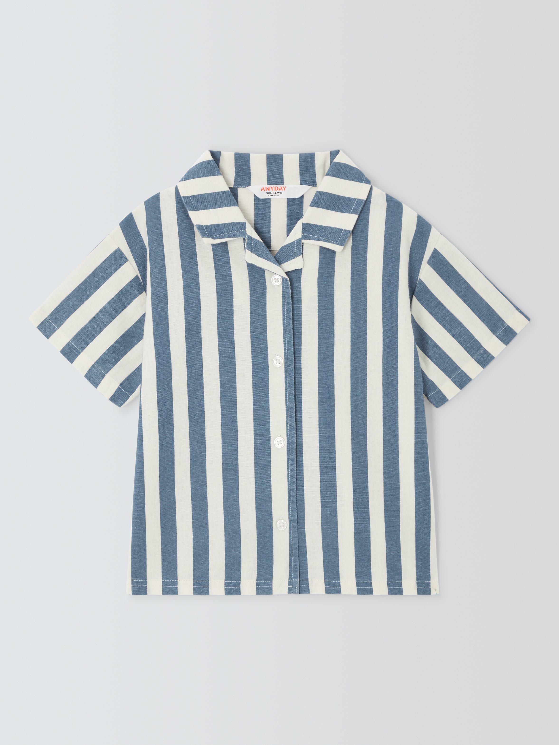 John Lewis ANYDAY Baby Stripe Short Sleeve Shirt, Blue