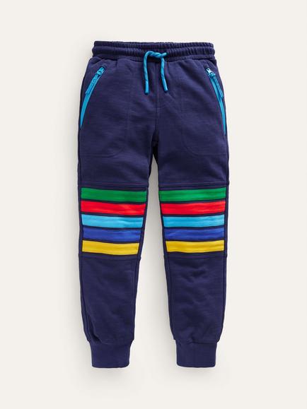 Mini Boden Kids' Warrior Rainbow Stripe Reinforced Knee Joggers, Twilight Blue, Twilight Blue