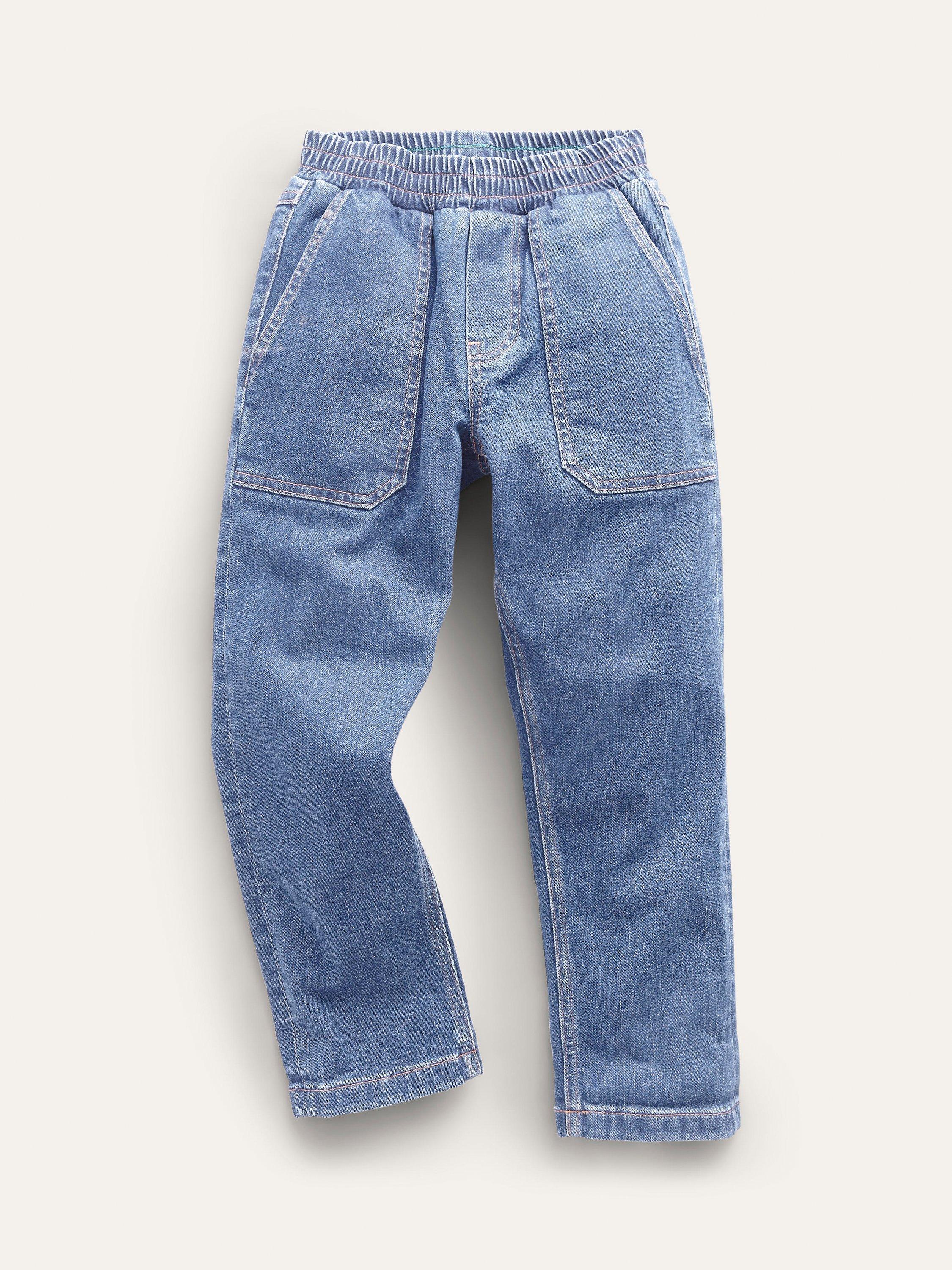 Mini Boden Kids' Pull-On Elasticated Waist Denim Jeans, Mid Wash, 3 years