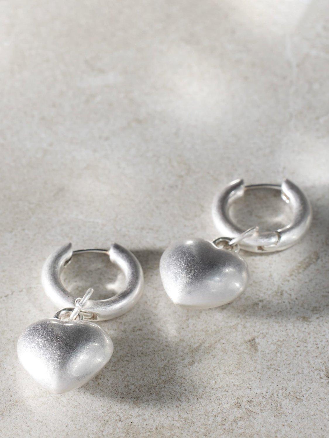 Product image 3 of 4, which shows Mint Velvet Heart Drop Earrings, Silver, One Size