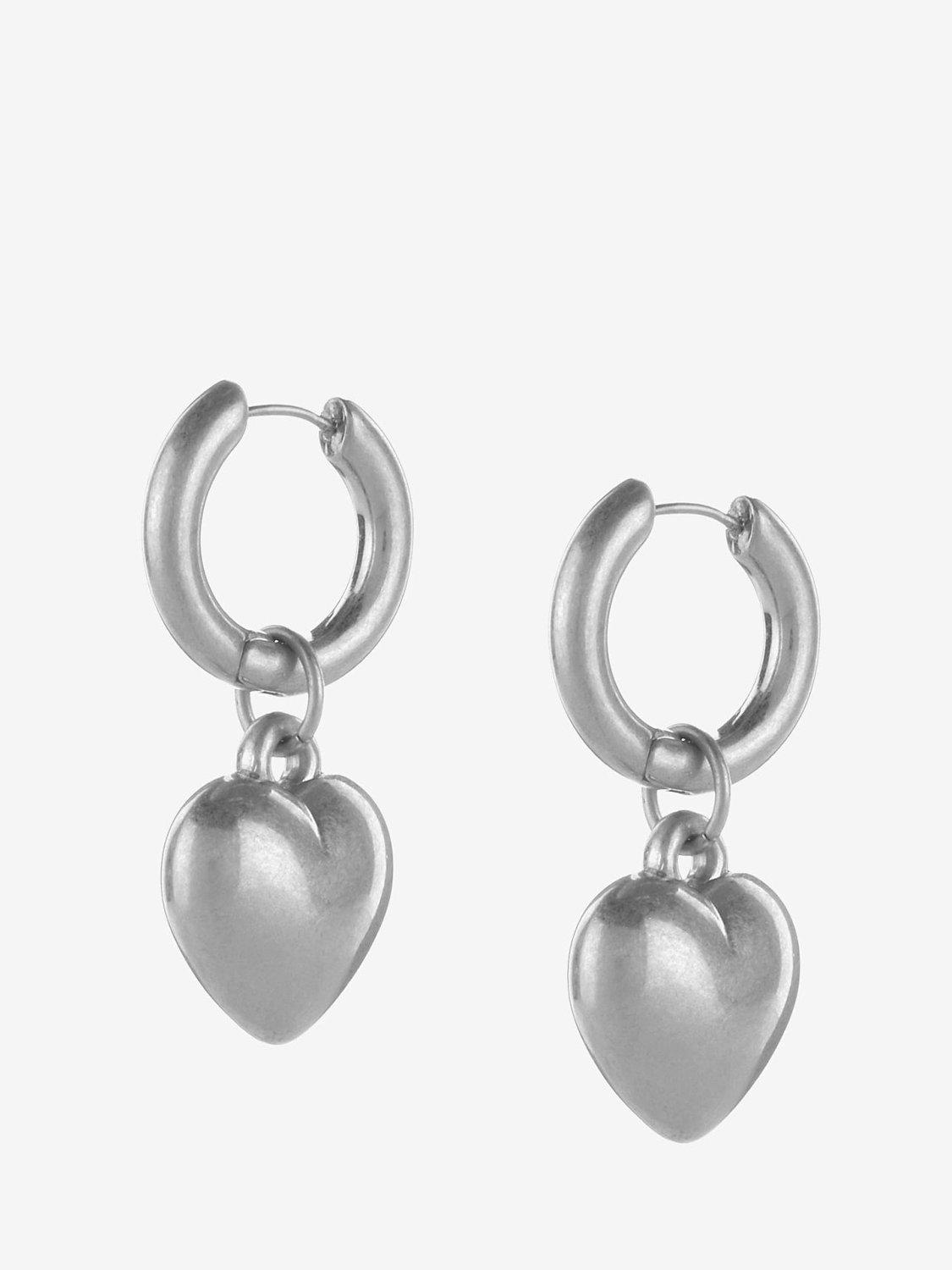 Product image 4 of 4, which shows Mint Velvet Heart Drop Earrings, Silver, One Size