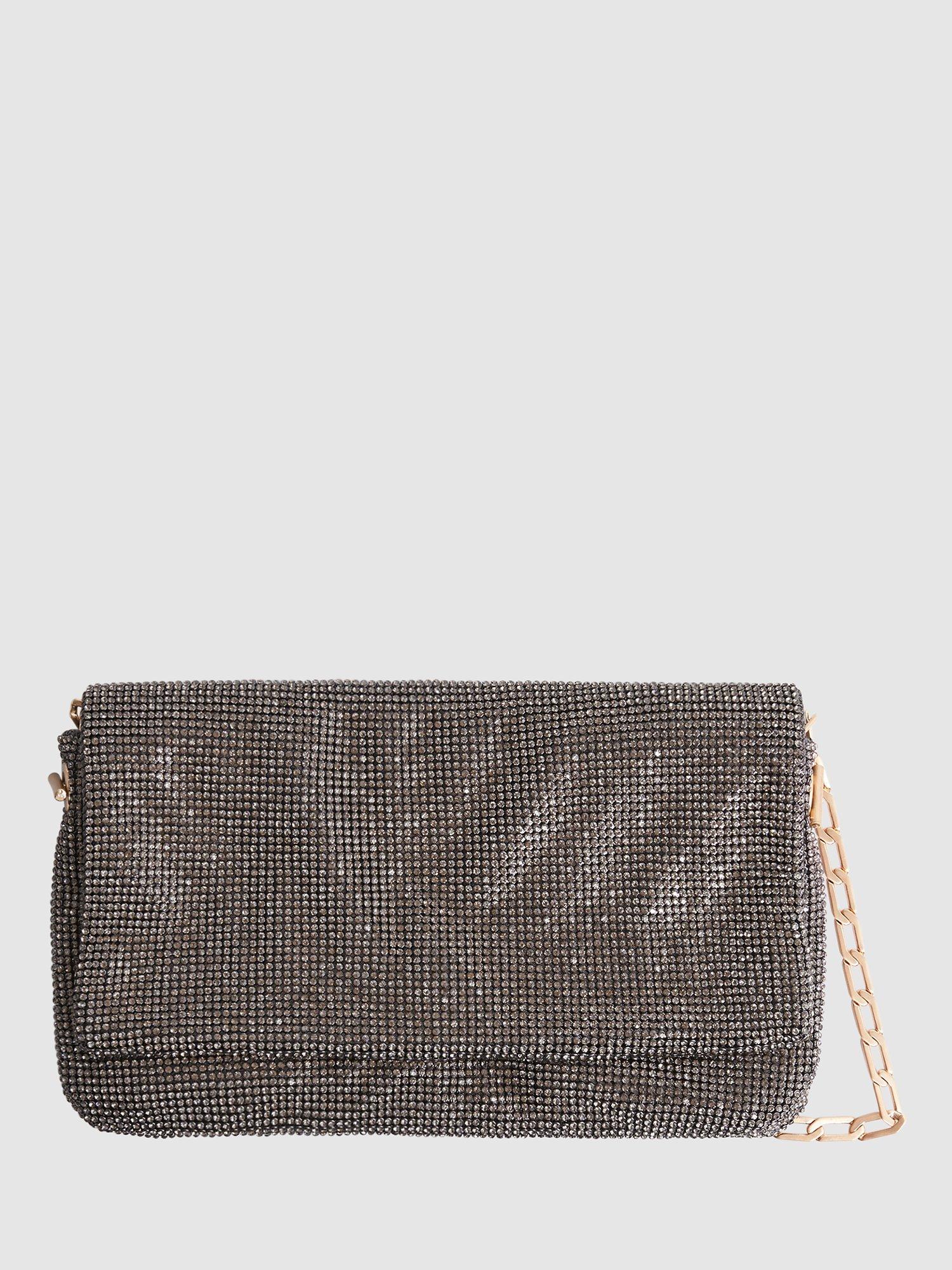 Product image 1 of 5, which shows Reiss Soho Embellished Clutch Bag, Gunmetal, One Size