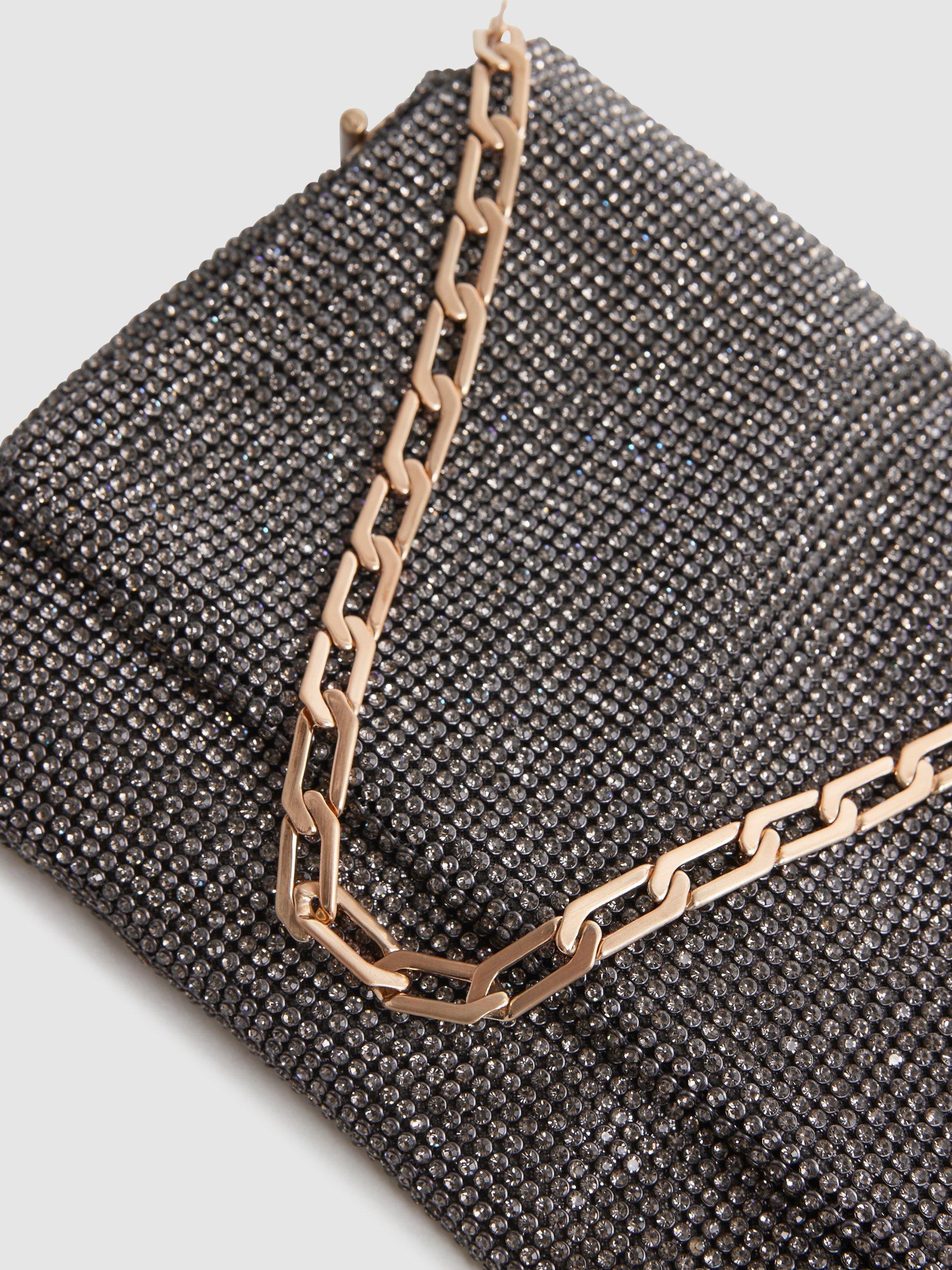 Product image 3 of 5, which shows Reiss Soho Embellished Clutch Bag, Gunmetal, One Size