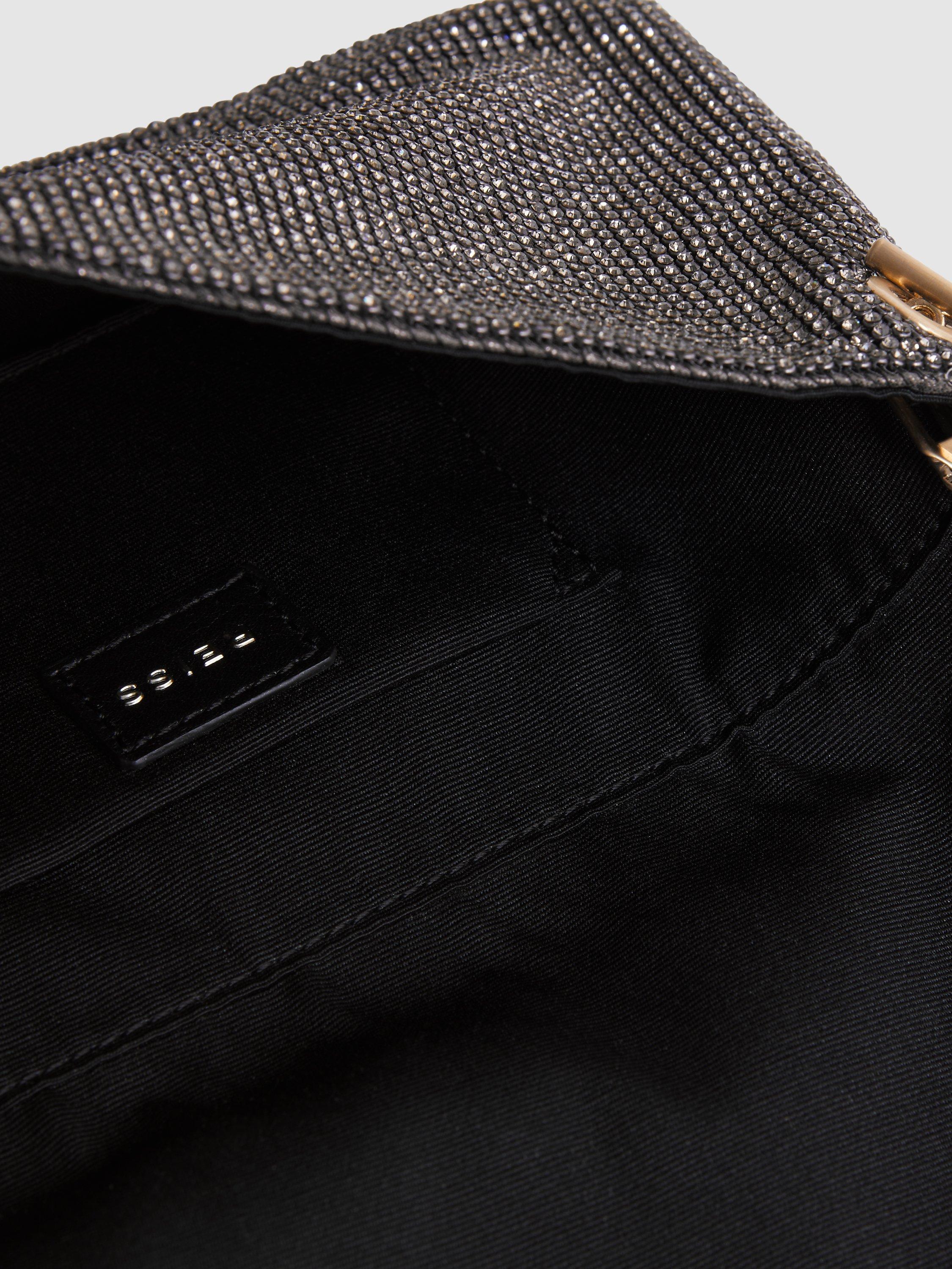 Product image 4 of 5, which shows Reiss Soho Embellished Clutch Bag, Gunmetal, One Size