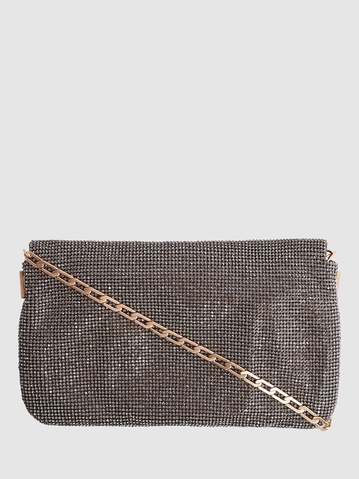 Product image 2 of 5, which shows Reiss Soho Embellished Clutch Bag, Gunmetal, One Size