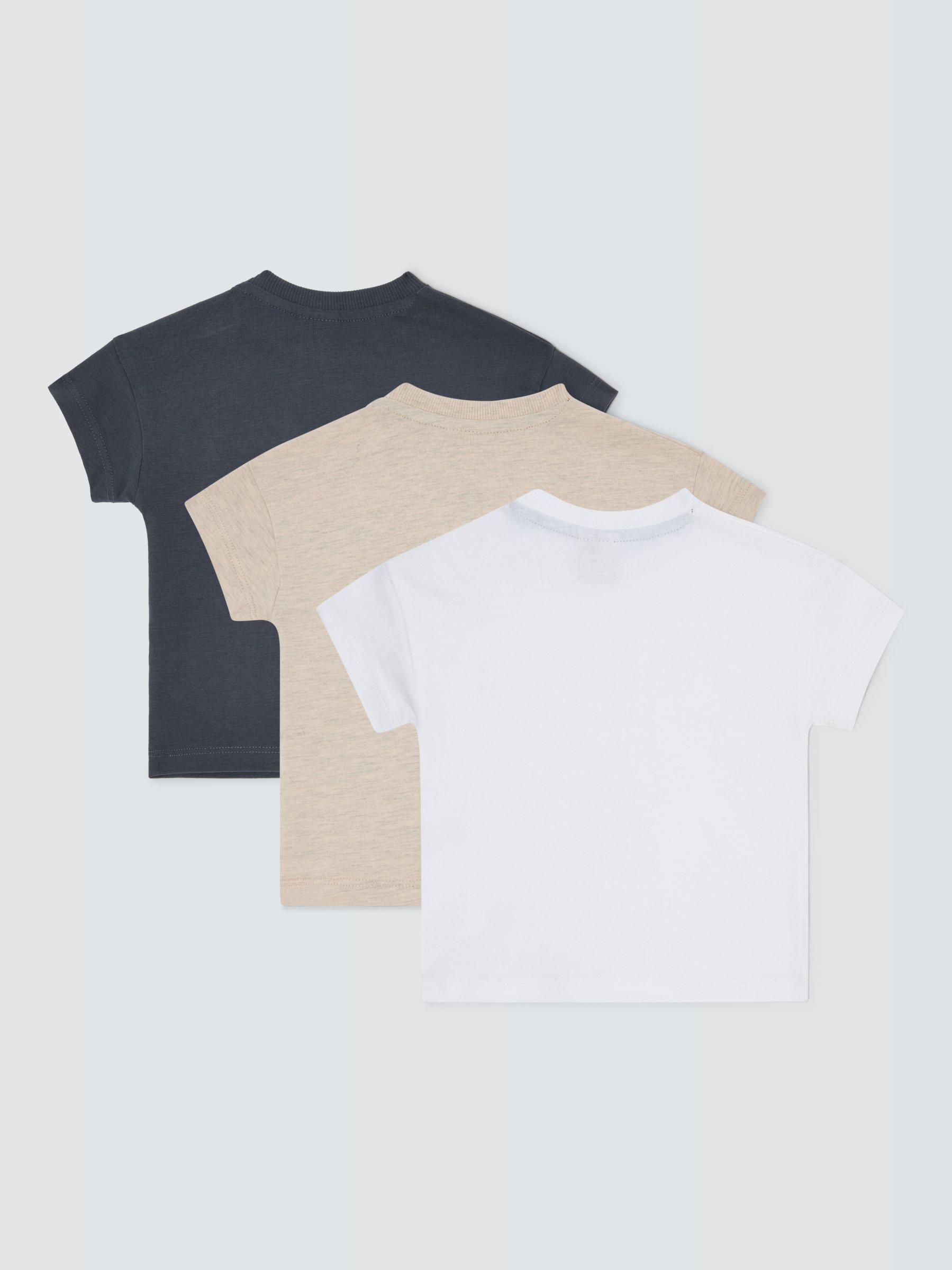 Product image 2 of 3, which shows John Lewis Baby Plain Cotton T-Shirt, Pack of 3, Multi, 6-9 months