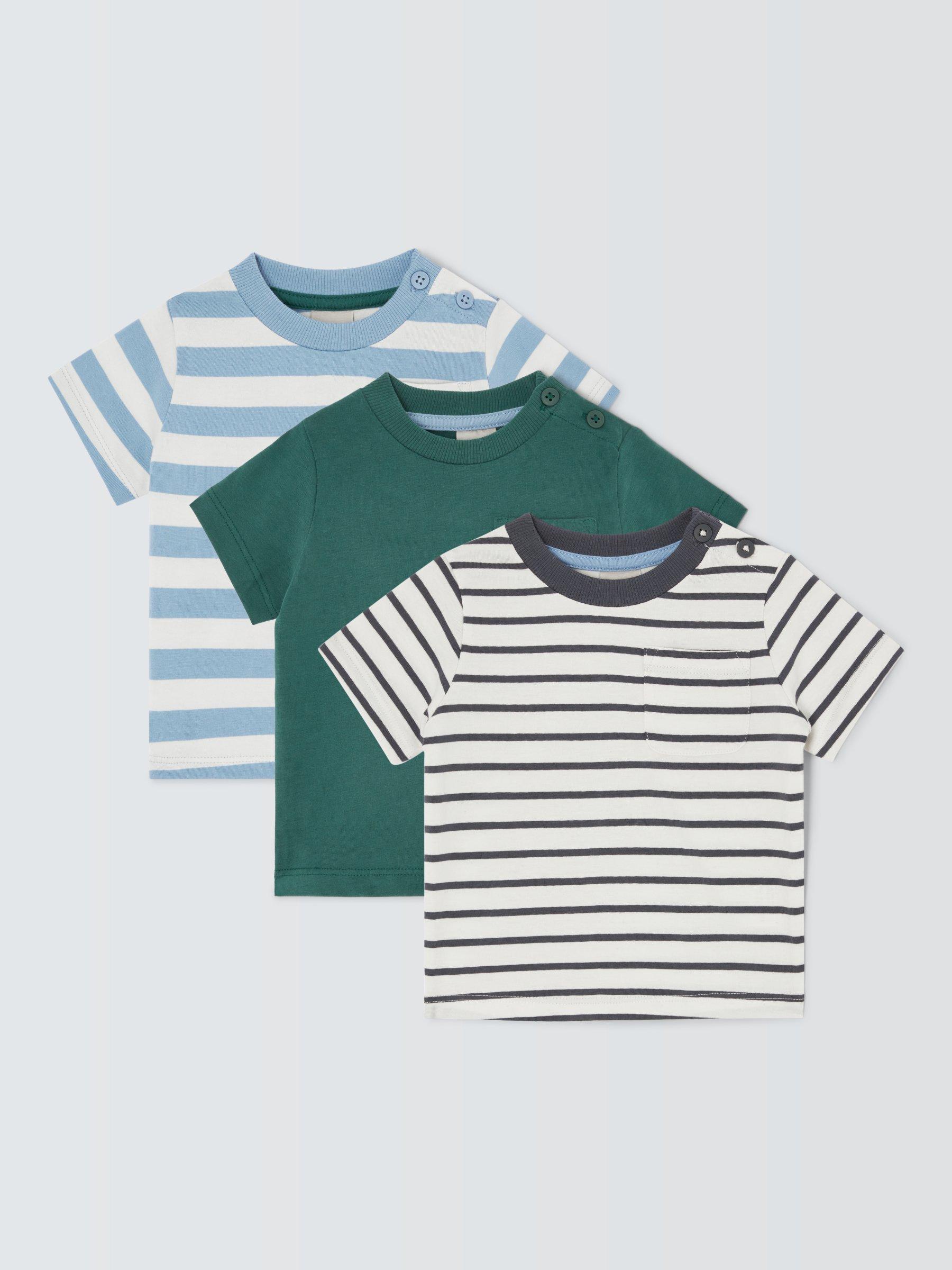 John Lewis Baby Stripe Cotton T-Shirt, Pack of 3, Multi