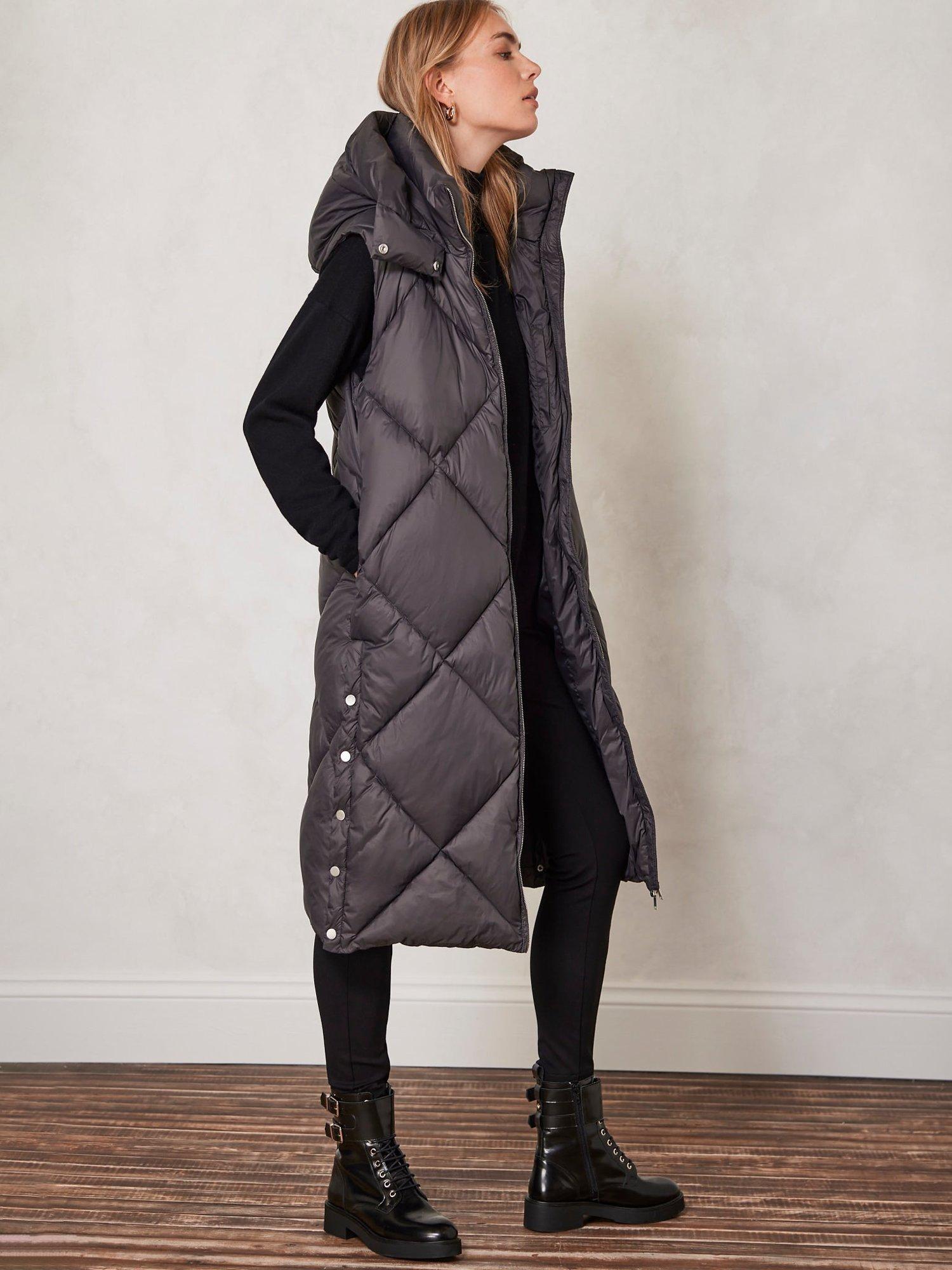 Mint Velvet Longline Quilted Gilet, Grey