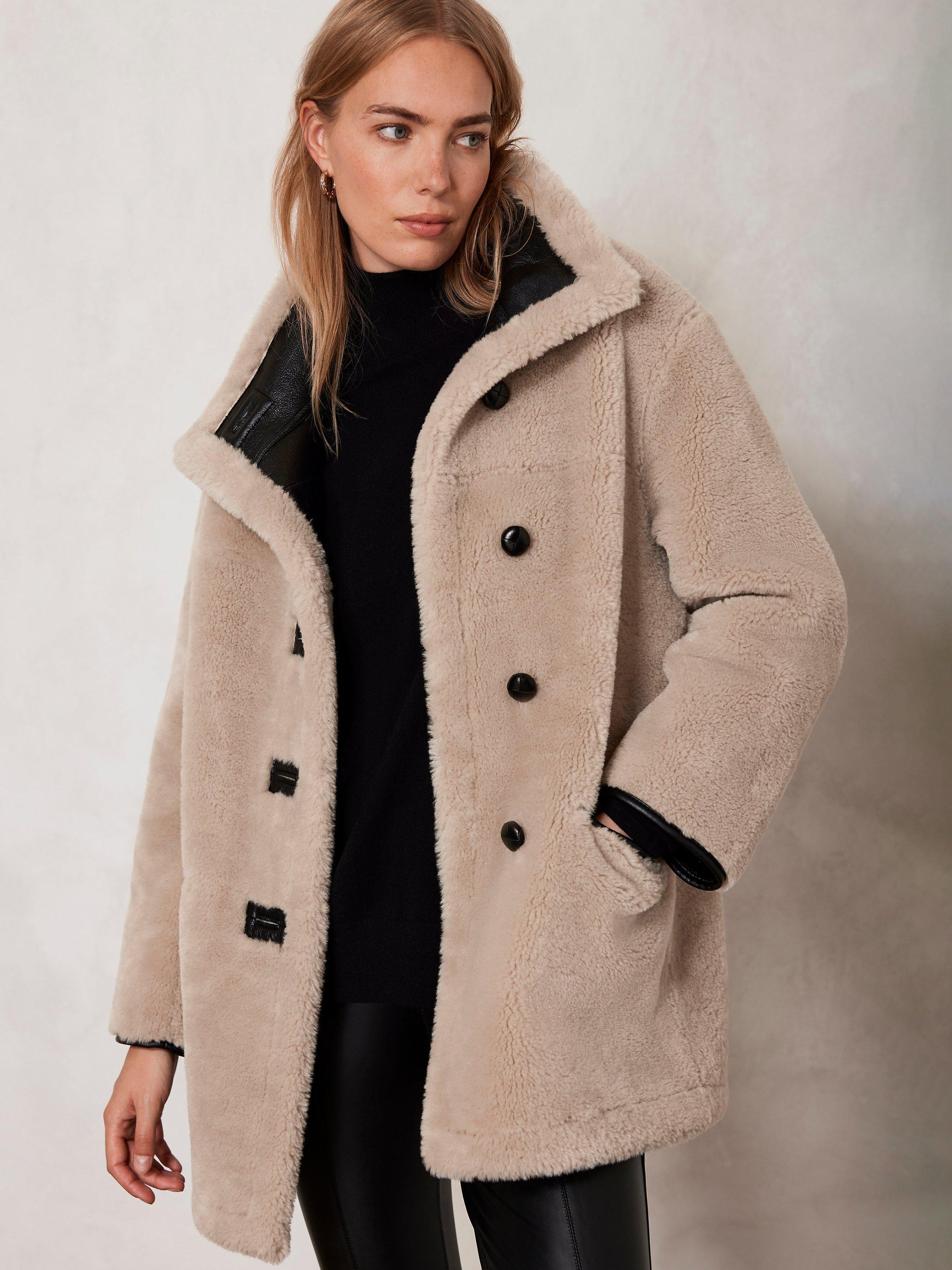 Mint Velvet Borg Funnel Neck Coat, Cream