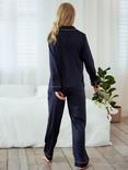 Chelsea Peers Satin Long Sleeve Shirt Pyjama Set, Navy