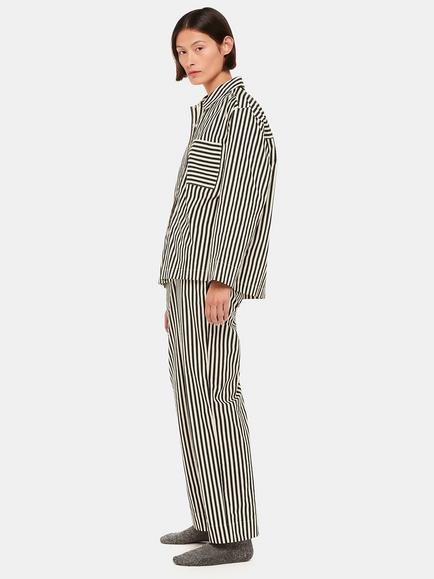 Whistles Cotton Stripe Pyjama Bottoms, Black/Multi