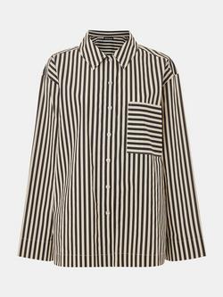 Whistles Cotton Stripe Pyjama Top, Black/Multi