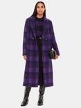 Whistles Camila Wool Blend Check Coat, Purple, Purple