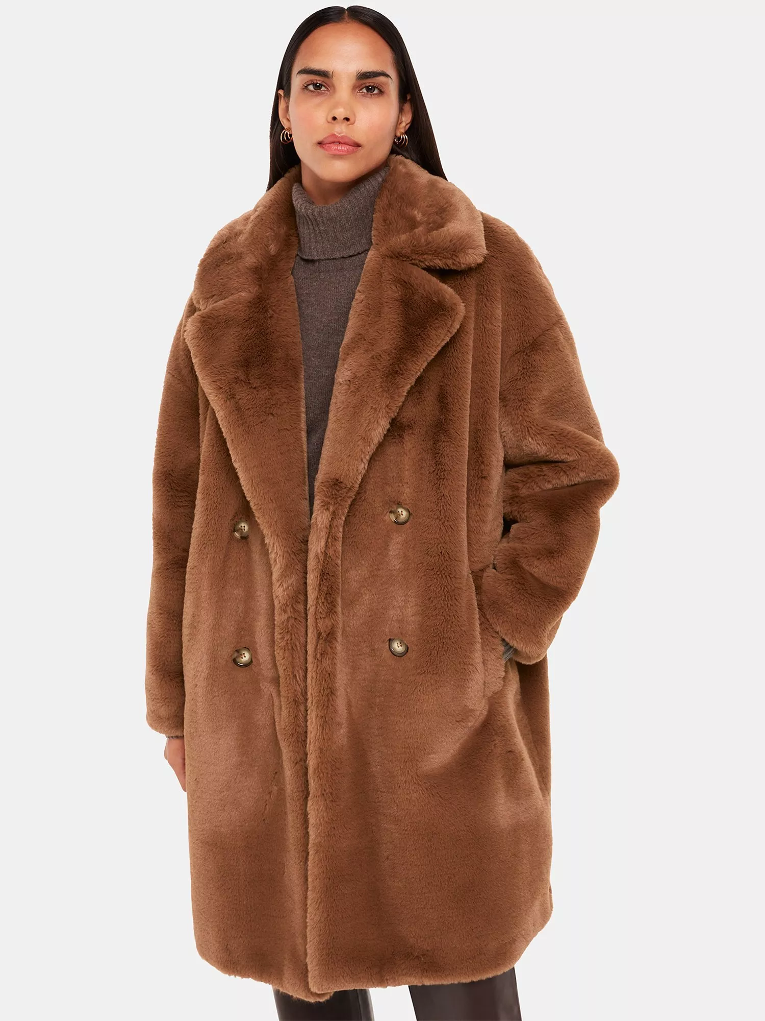 Whistles Teddy Faux Fur Coat Brown