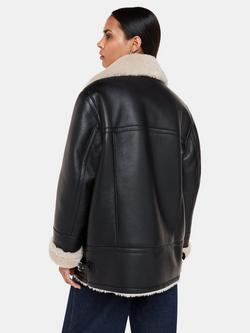 Whistles Faux Fur Aviator Biker Jacket, Black - view 2, Black