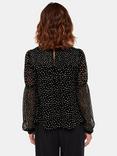 Whistles Speckled Metallic Polka Dot Shirred Top, Black/Gold