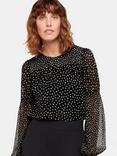 Whistles Speckled Metallic Polka Dot Shirred Top, Black/Gold