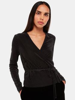 Whistles Velvet Stripe Wrap Cardigan, Black, Black