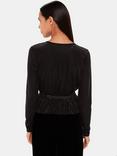 Whistles Velvet Stripe Wrap Cardigan, Black