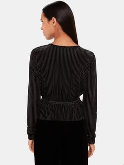 Whistles Velvet Stripe Wrap Cardigan, Black - view 2, Black