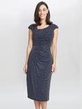 Gina Bacconi Celia Metallic Sleeveless Dress, Navy/Silver