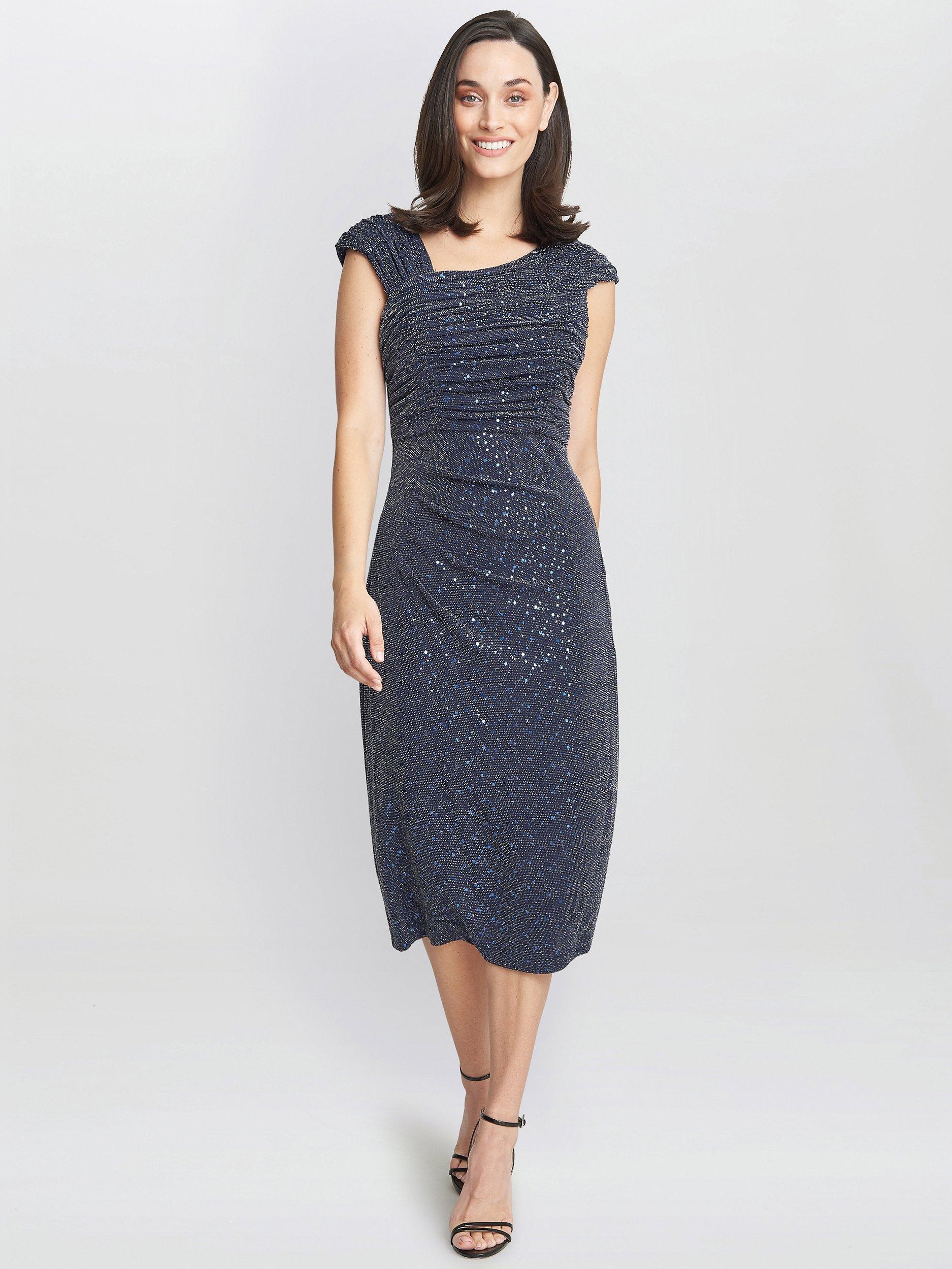 Product image 3 of 5, which shows Gina Bacconi Celia Metallic Sleeveless Dress, Navy/Silver, 18