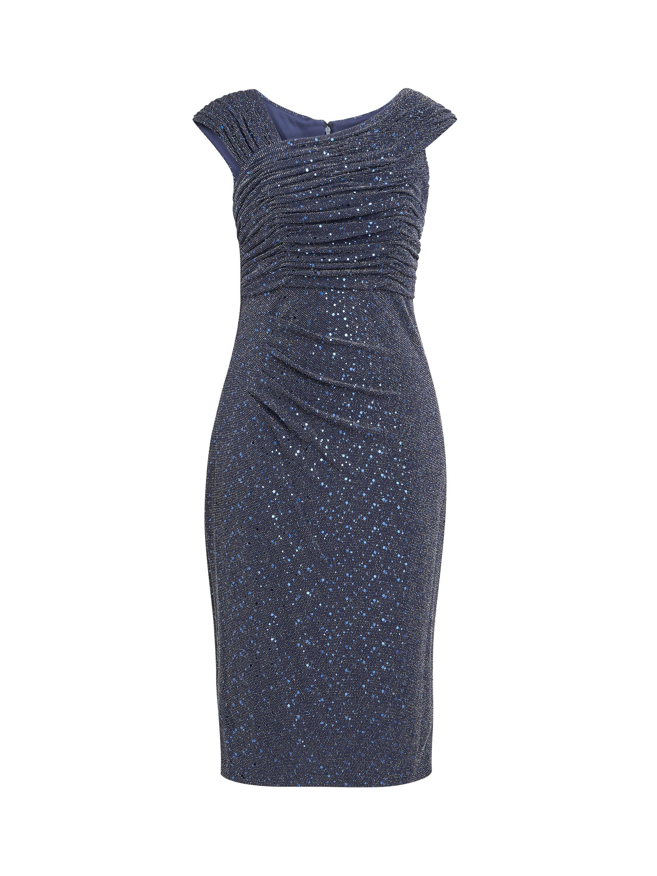 Product image 4 of 5, which shows Gina Bacconi Celia Metallic Sleeveless Dress, Navy/Silver, 18