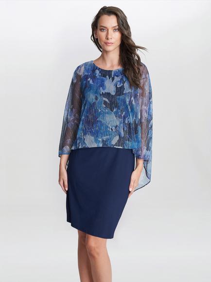 Gina Bacconi Brenya Popover Dress, Navy/Silver, Navy/Silver