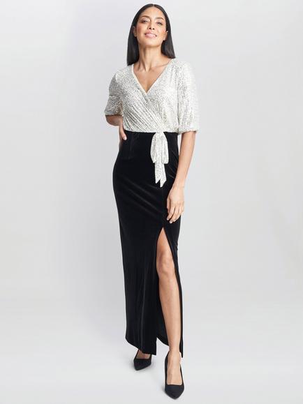 Gina Bacconi Matilyn Sequin Maxi Dress, Black/Ivory, Black/Ivory