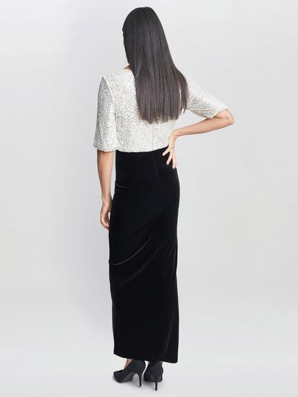 Gina Bacconi Matilyn Sequin Maxi Dress, Black/Ivory - view 2, Black/Ivory