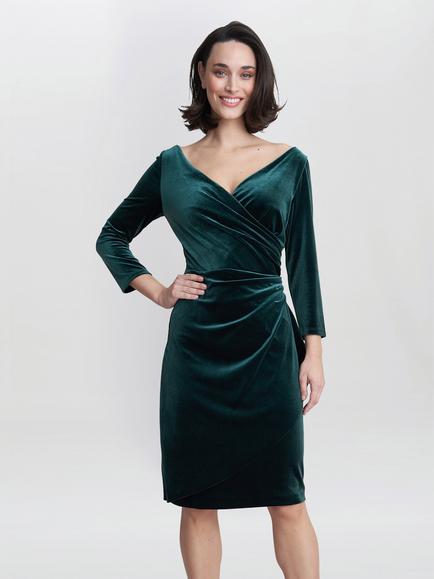 Gina Bacconi Zoe Velvet Wrap Dress, Green